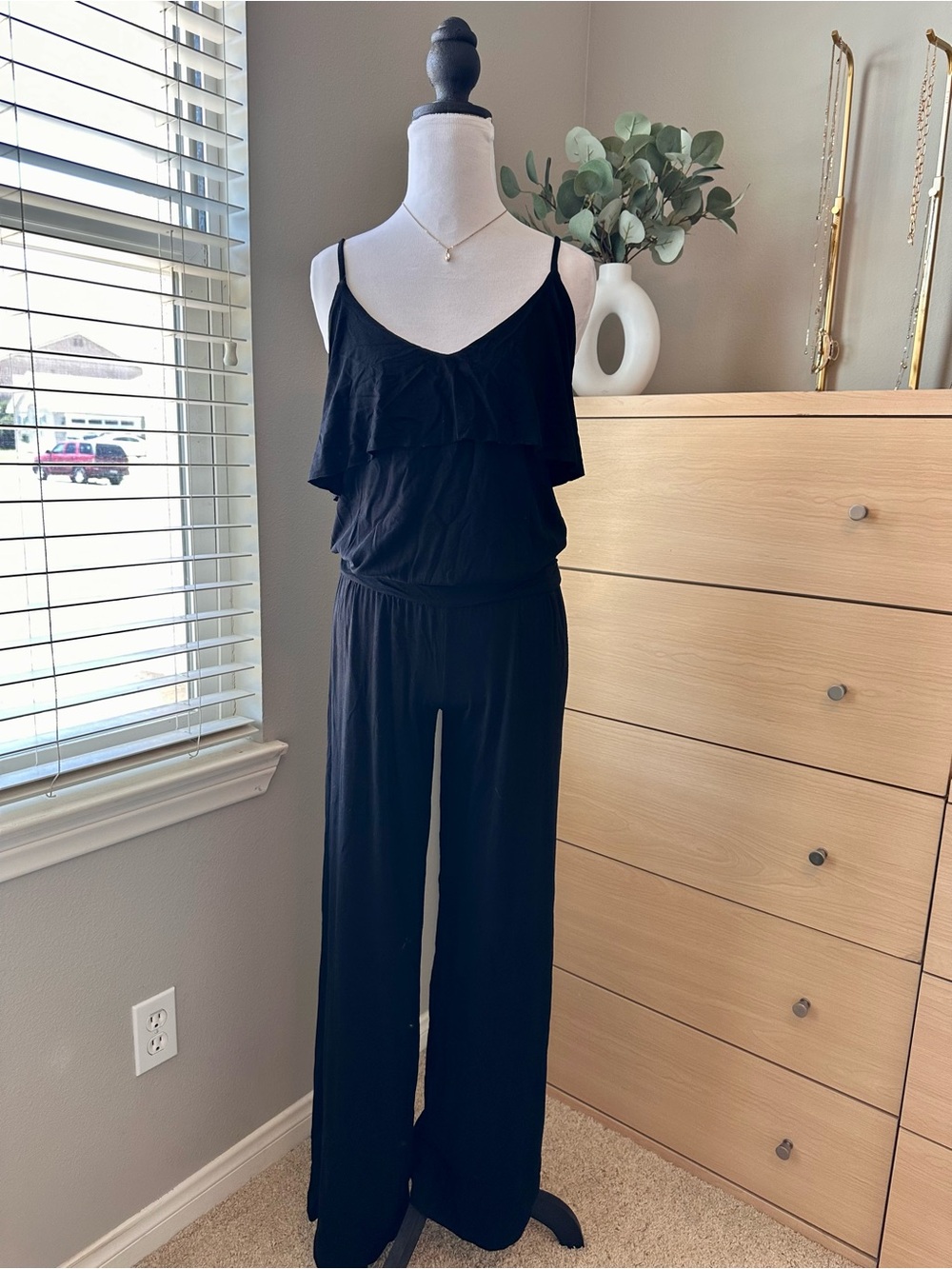 Tart Black Ruffle-Front Wide-Leg Jumpsuit